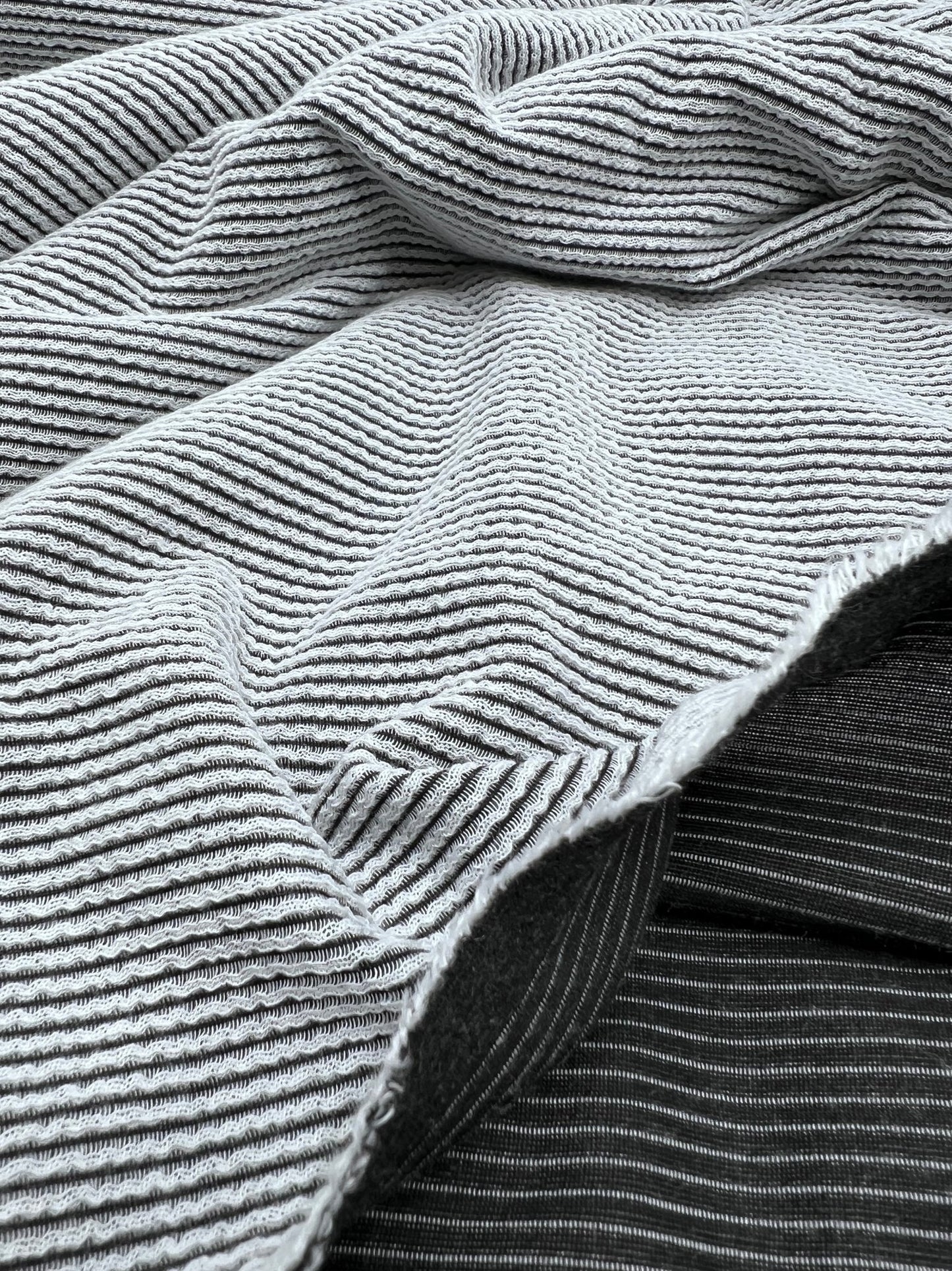 Grey Black Crinkle Rib Stretch Fabric - T9 Fabrics