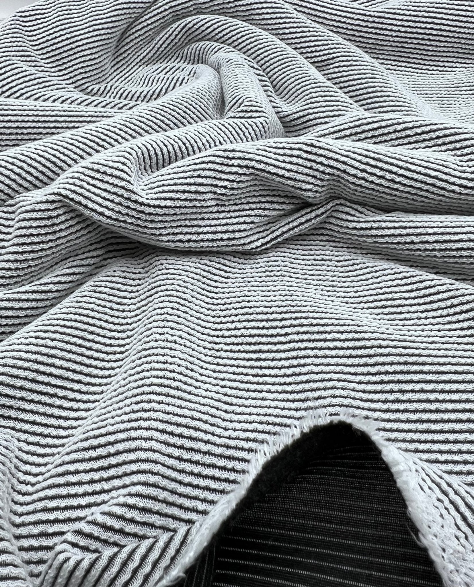 Grey Black Crinkle Rib Stretch Fabric - T9 Fabrics