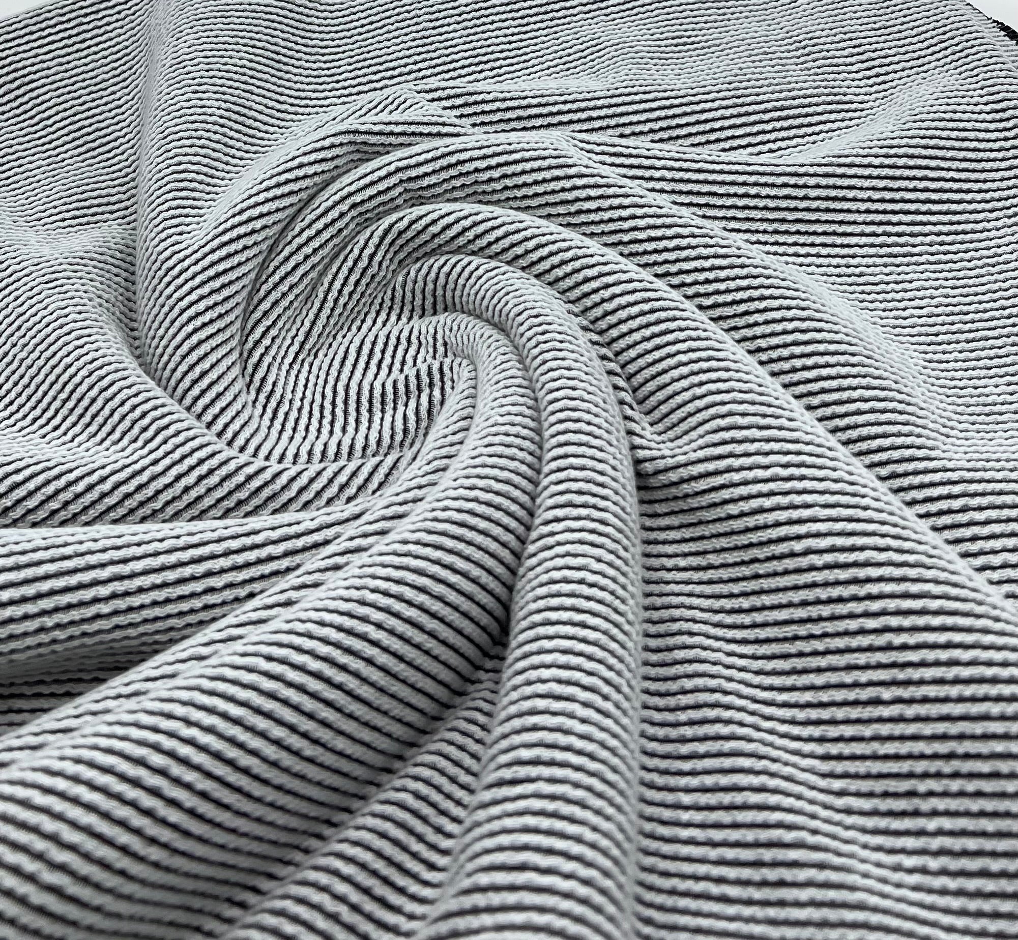 Grey Black Crinkle Rib Stretch Fabric - T9 Fabrics