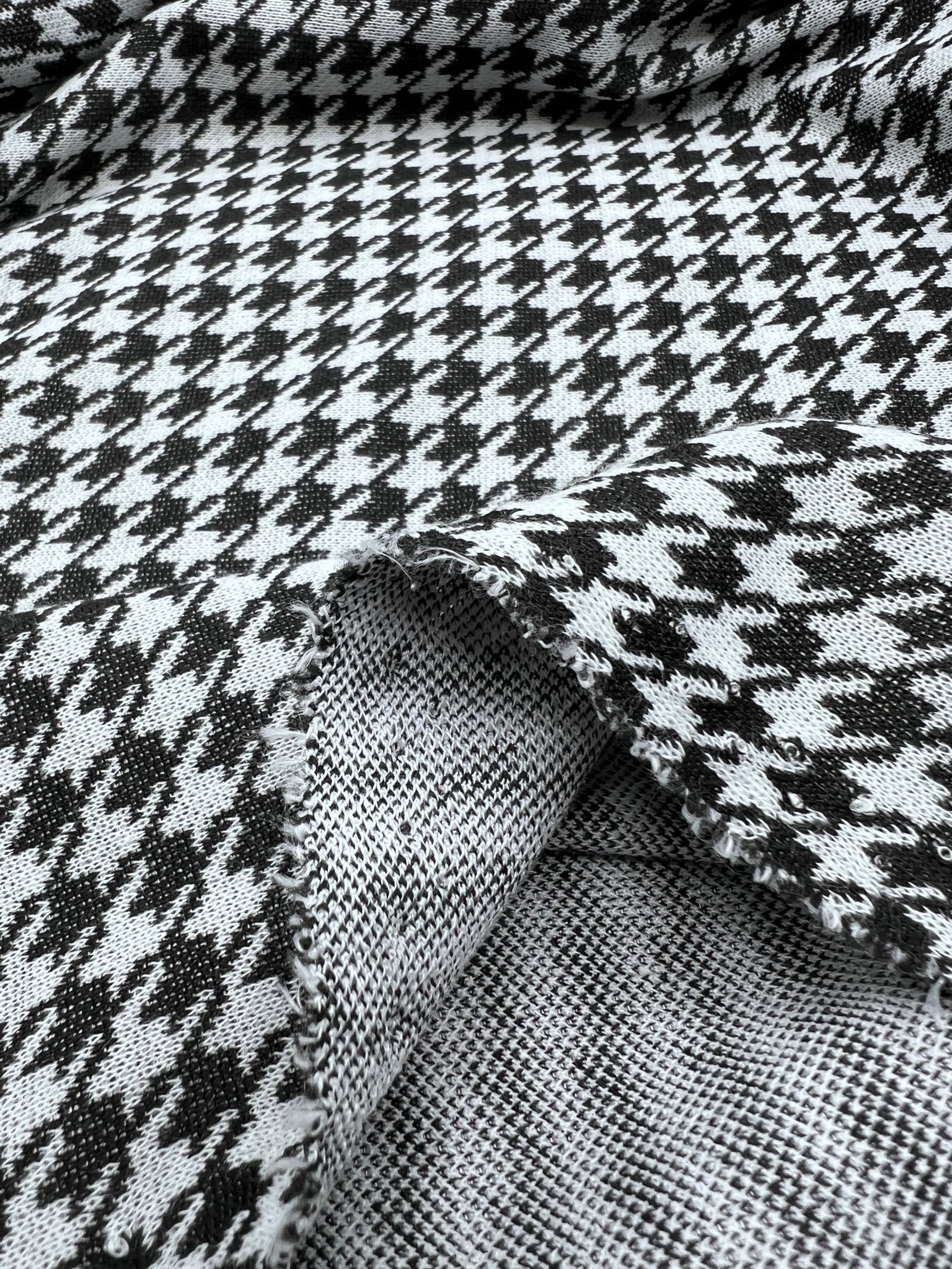 Grey Black Dogtooth Ponte Fabric - T9 Fabrics