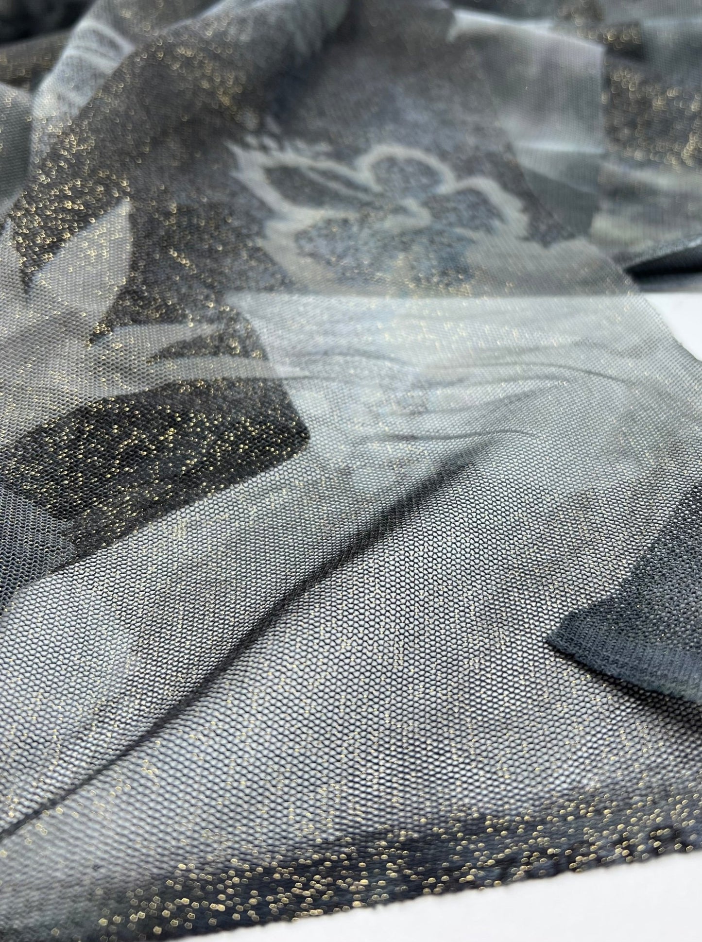 Grey Black Gold Glitter Mesh Fabric Stretch - T9 Fabrics