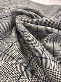 Grey & Blue Detail Check Print Ponte Fabric - T9 Fabrics