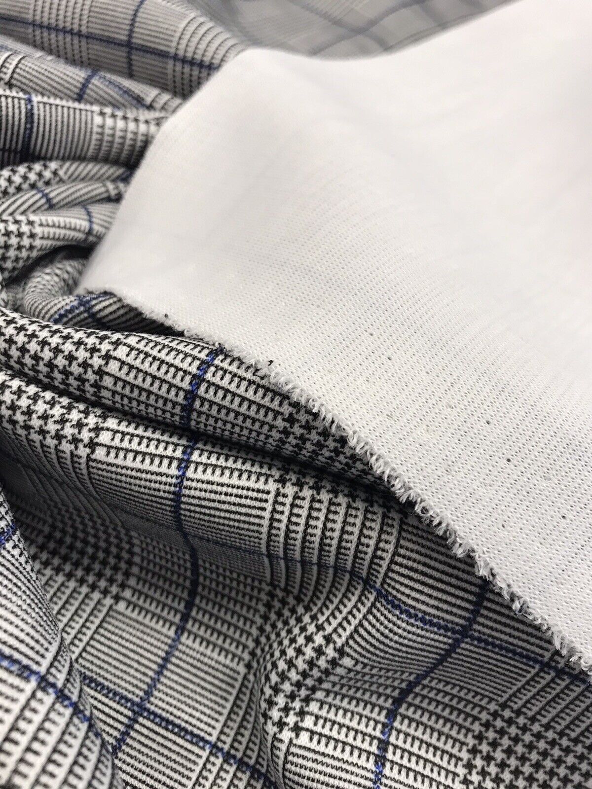 Grey & Blue Detail Check Print Ponte Fabric - T9 Fabrics