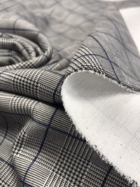 Grey & Blue Detail Check Print Ponte Fabric - T9 Fabrics