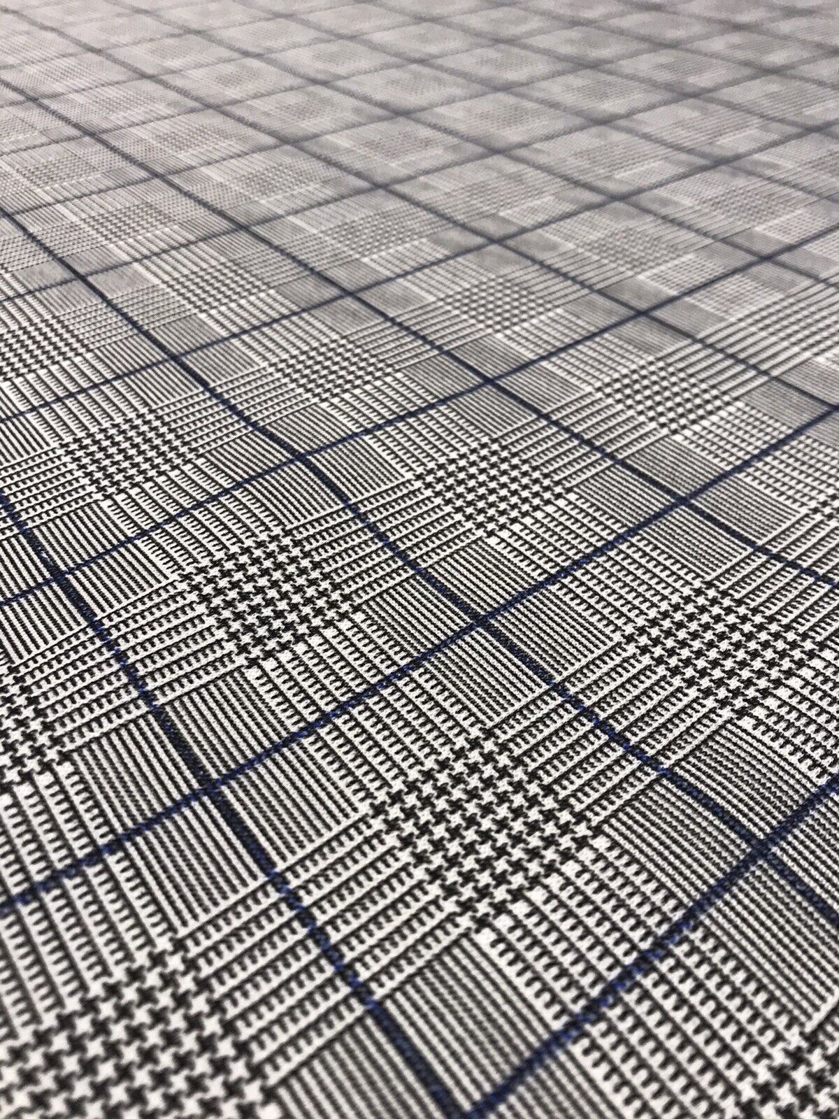 Grey & Blue Detail Check Print Ponte Fabric - T9 Fabrics