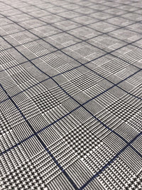 Grey & Blue Detail Check Print Ponte Fabric - T9 Fabrics