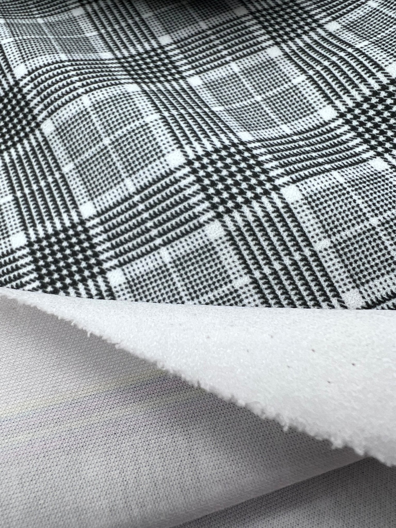 Grey Check Print Scuba Crepe Fabric 4 Way Stretch - T9 Fabrics