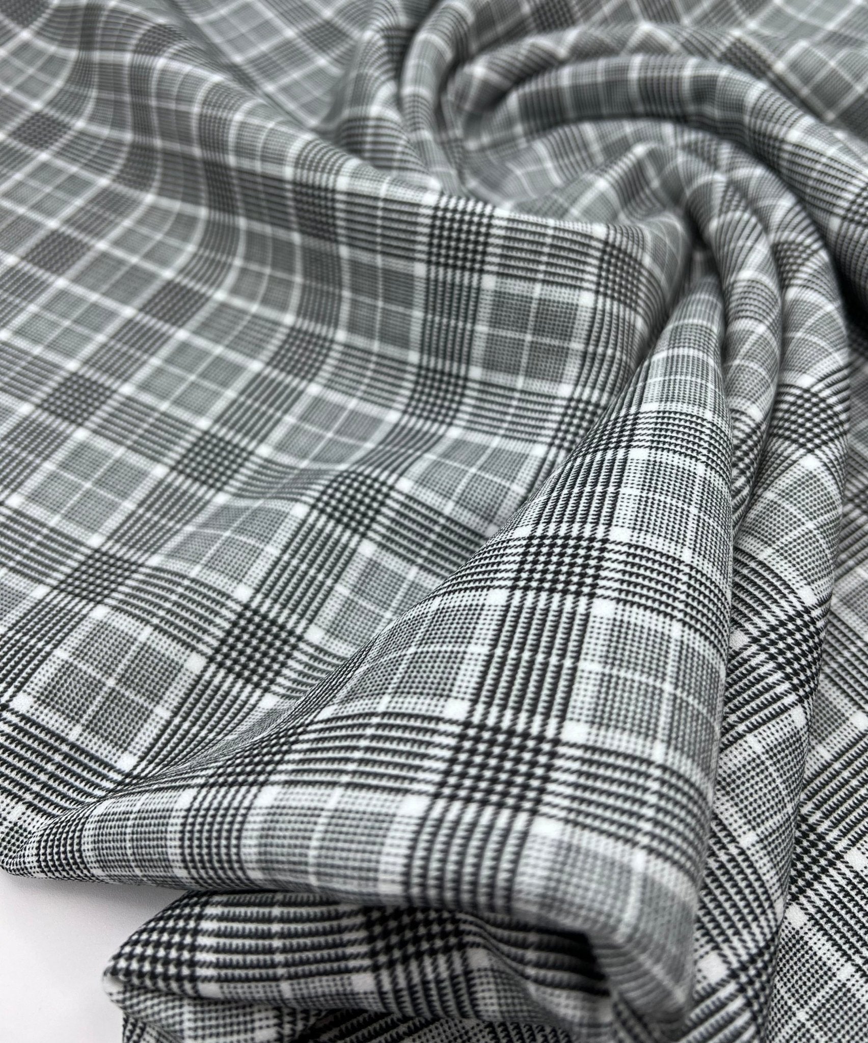 Grey Check Print Scuba Crepe Fabric 4 Way Stretch - T9 Fabrics