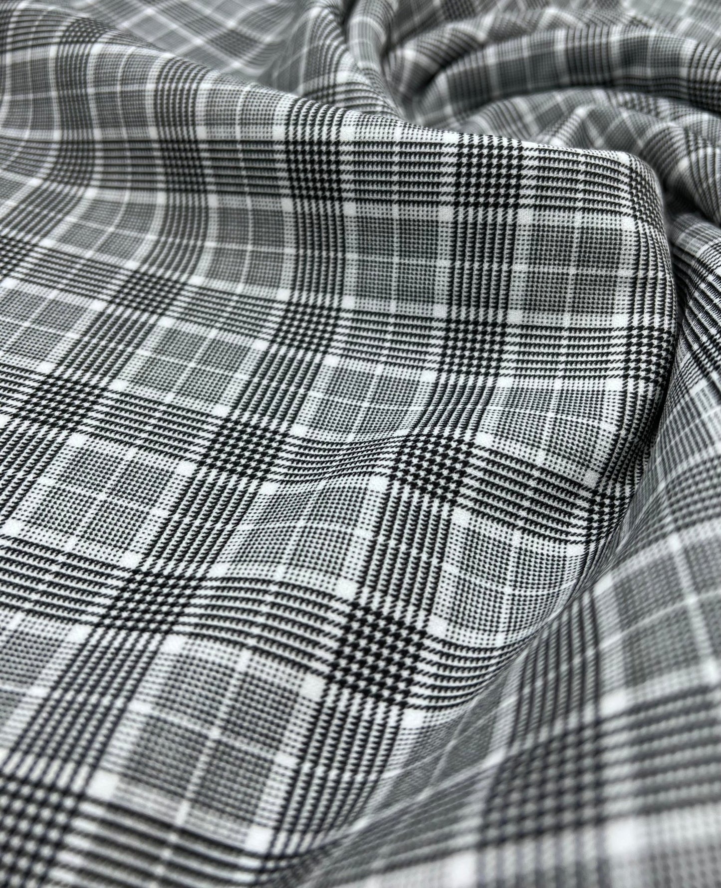 Grey Check Print Scuba Crepe Fabric 4 Way Stretch - T9 Fabrics