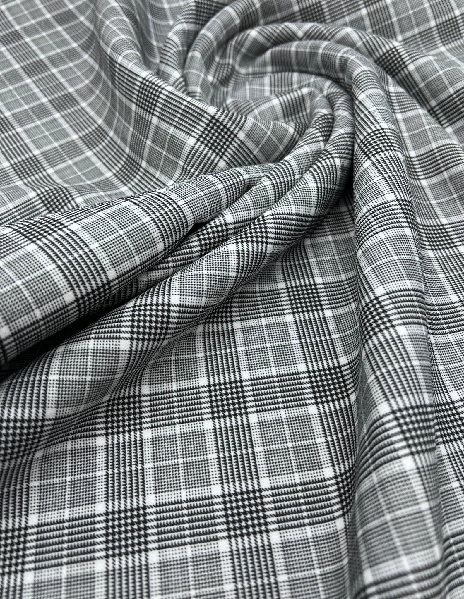 Grey Check Print Scuba Crepe Fabric 4 Way Stretch - T9 Fabrics