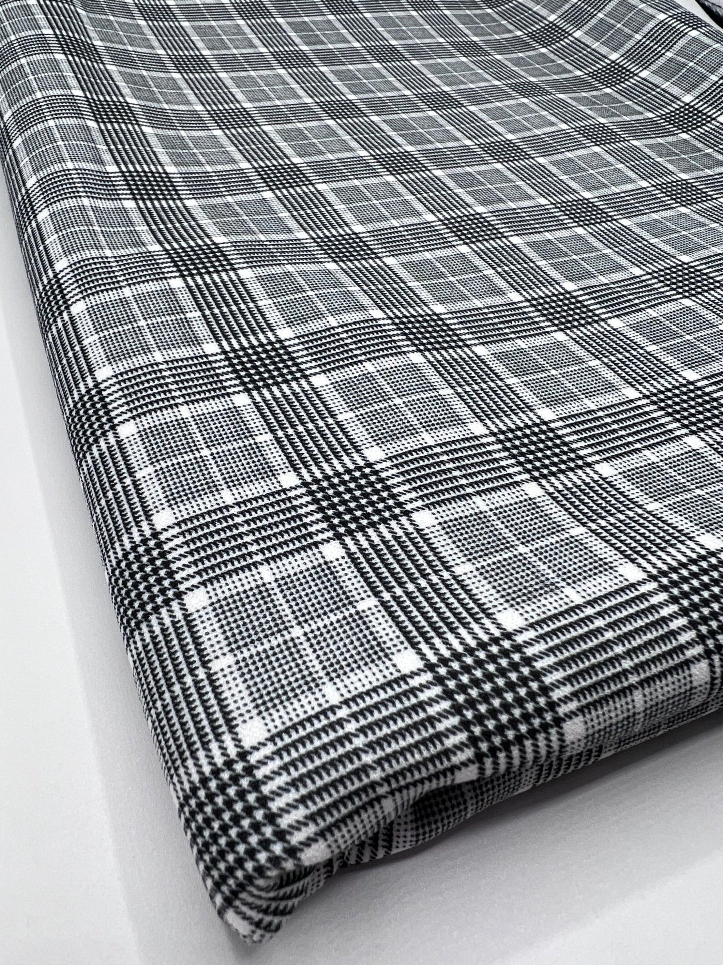 Grey Check Print Scuba Crepe Fabric 4 Way Stretch - T9 Fabrics