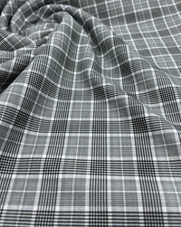 Grey Check Print Scuba Crepe Fabric 4 Way Stretch - T9 Fabrics