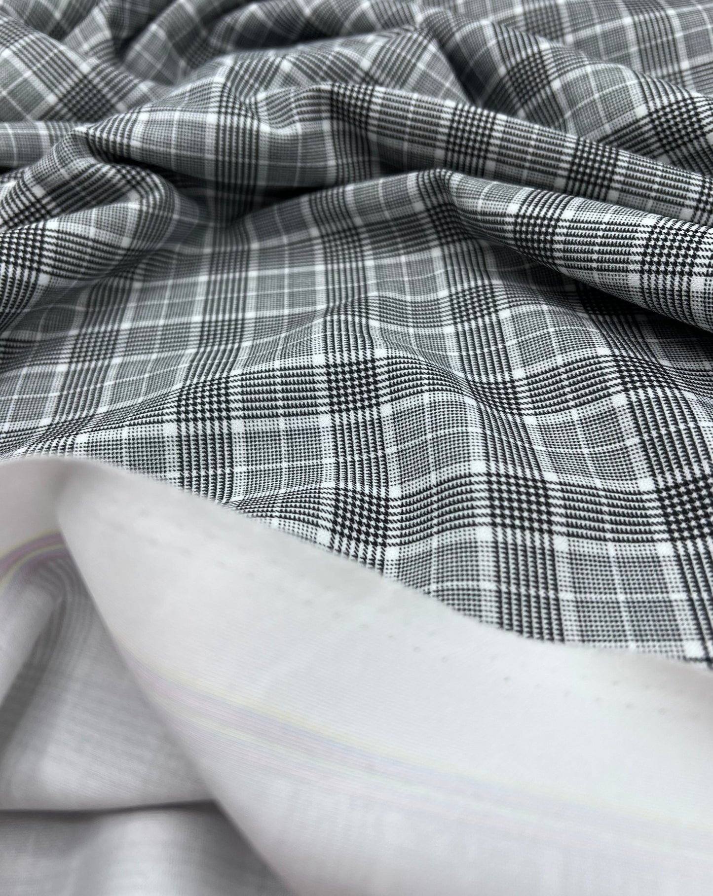 Grey Check Print Scuba Crepe Fabric 4 Way Stretch - T9 Fabrics