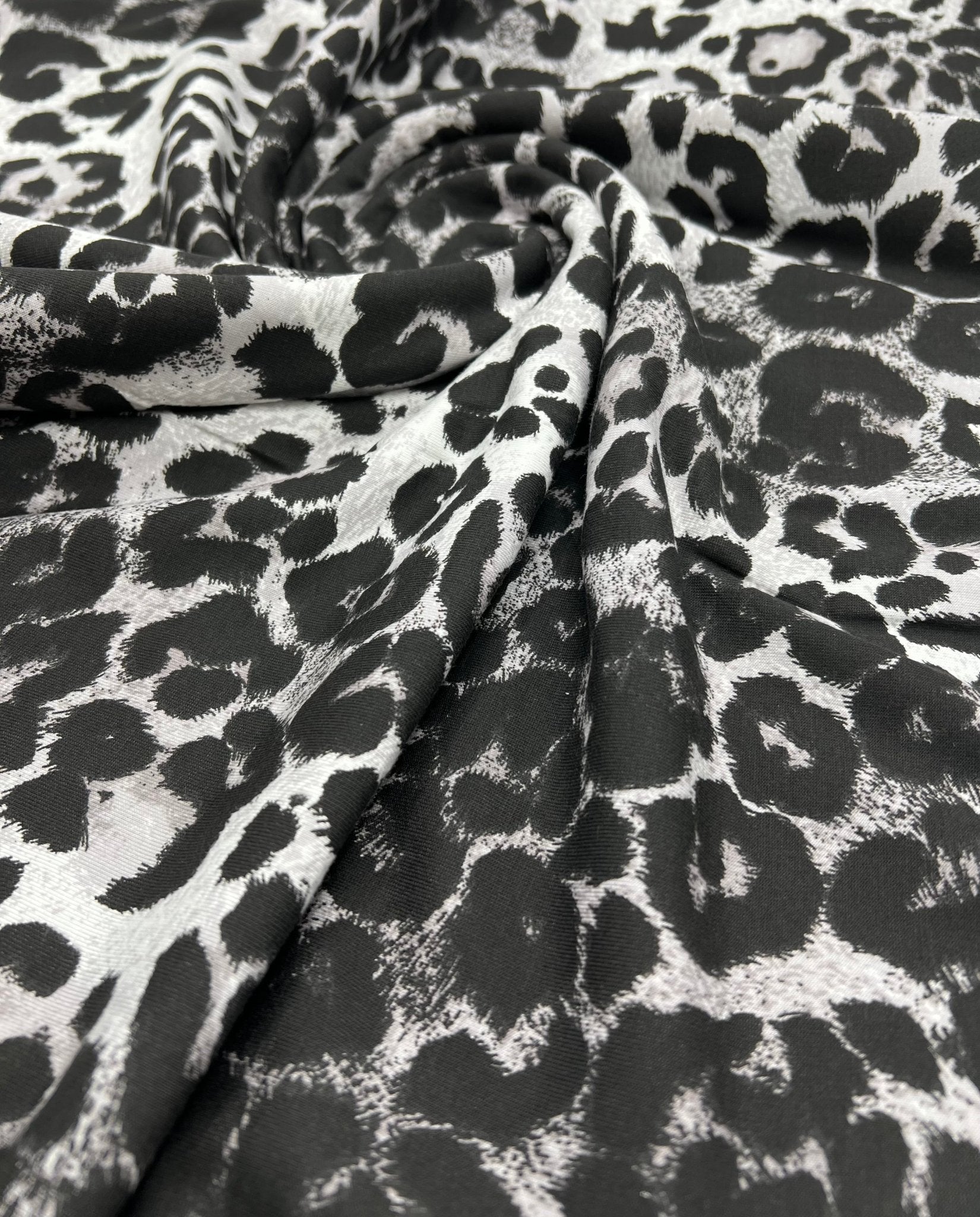 Grey Leopard Print Viscose Elastane Fabric - T9 Fabrics