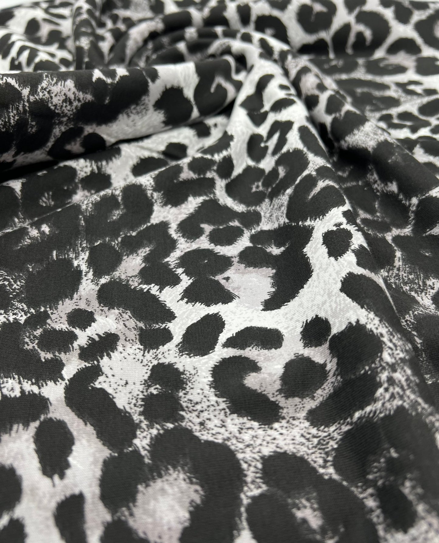 Grey Leopard Print Viscose Elastane Fabric - T9 Fabrics