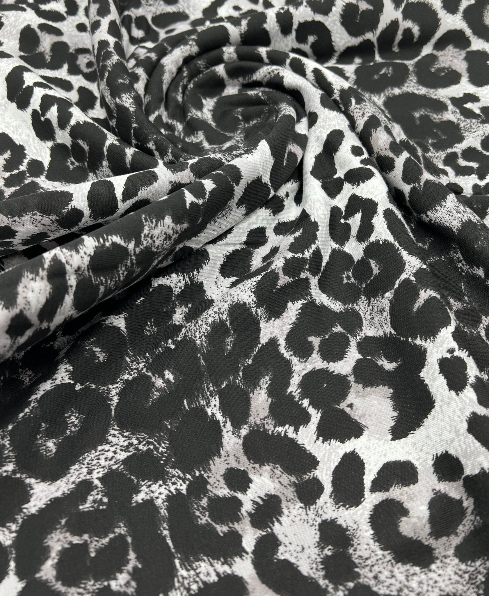 Grey Leopard Print Viscose Elastane Fabric - T9 Fabrics