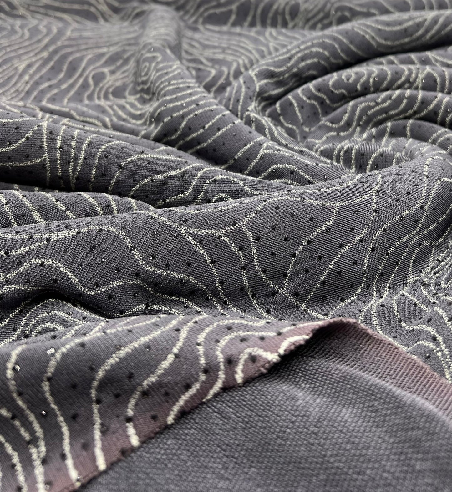 Grey Patterned Glitter Sequin 4 Way Stretch Dress Craft Fabric - T9 Fabrics