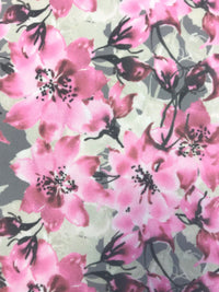 Grey & Pink Blossom Floral Printed Scuba Crepe Jersey Fabric 4 Way Stretch - T9 Fabrics