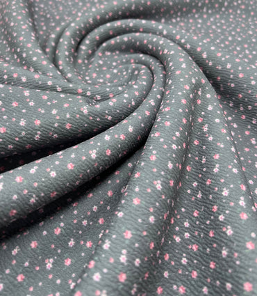 Grey & Pink Ditsy Floral Print Liverpool Stretch Fabric - T9 Fabrics