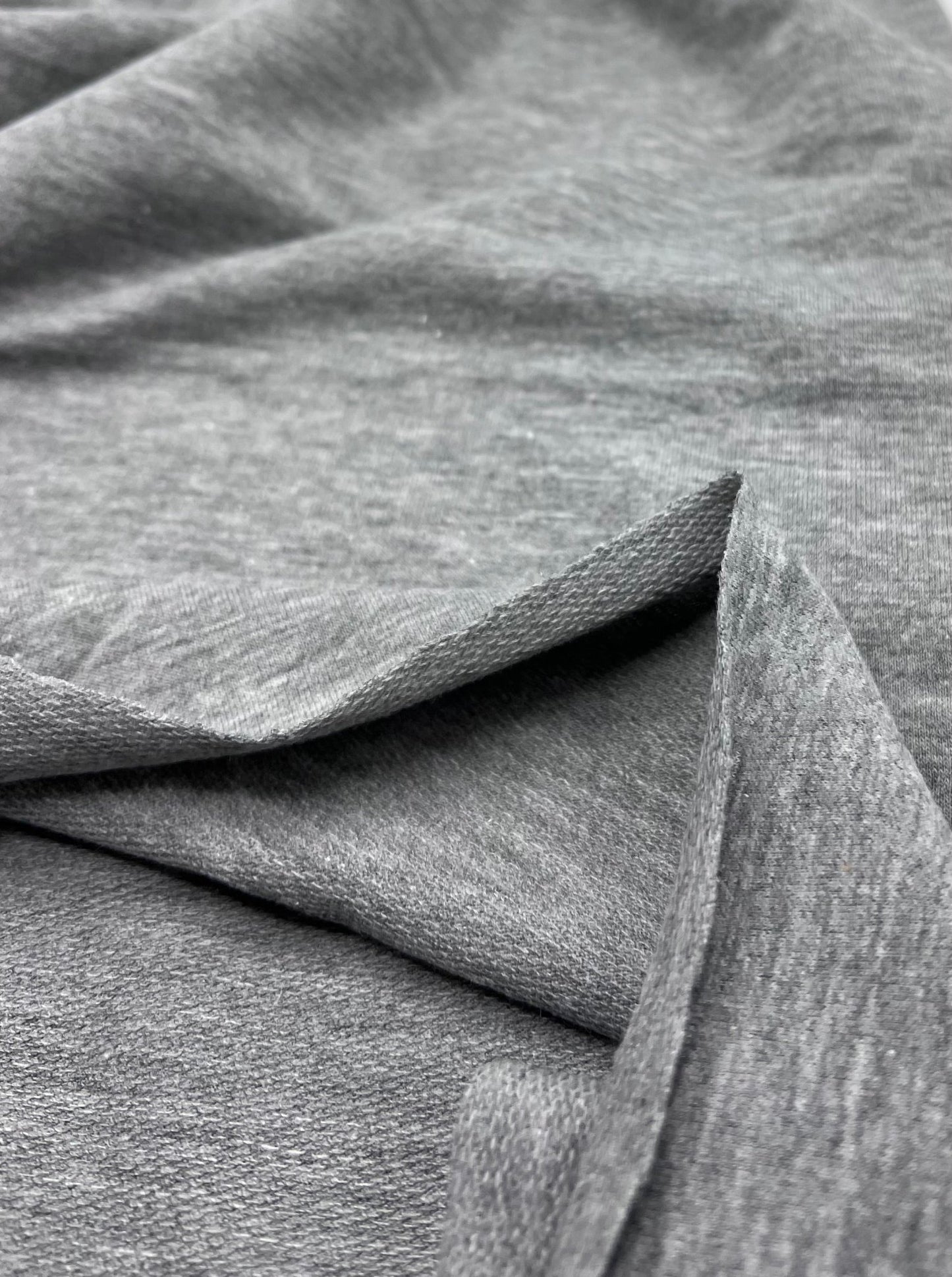 Grey Plain French Terry Loopback Cotton Jersey 230 GSM 95/5 Lycra Jersey, 4 Way Stretch - T9 Fabrics