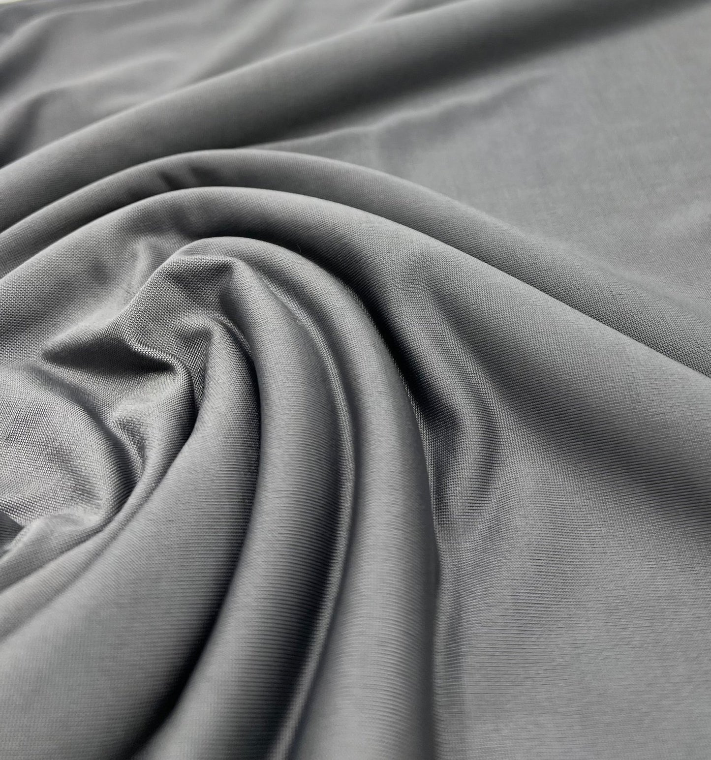 Grey Plain Shiny Soft Touch 4 Way Stretch Fabric - T9 Fabrics
