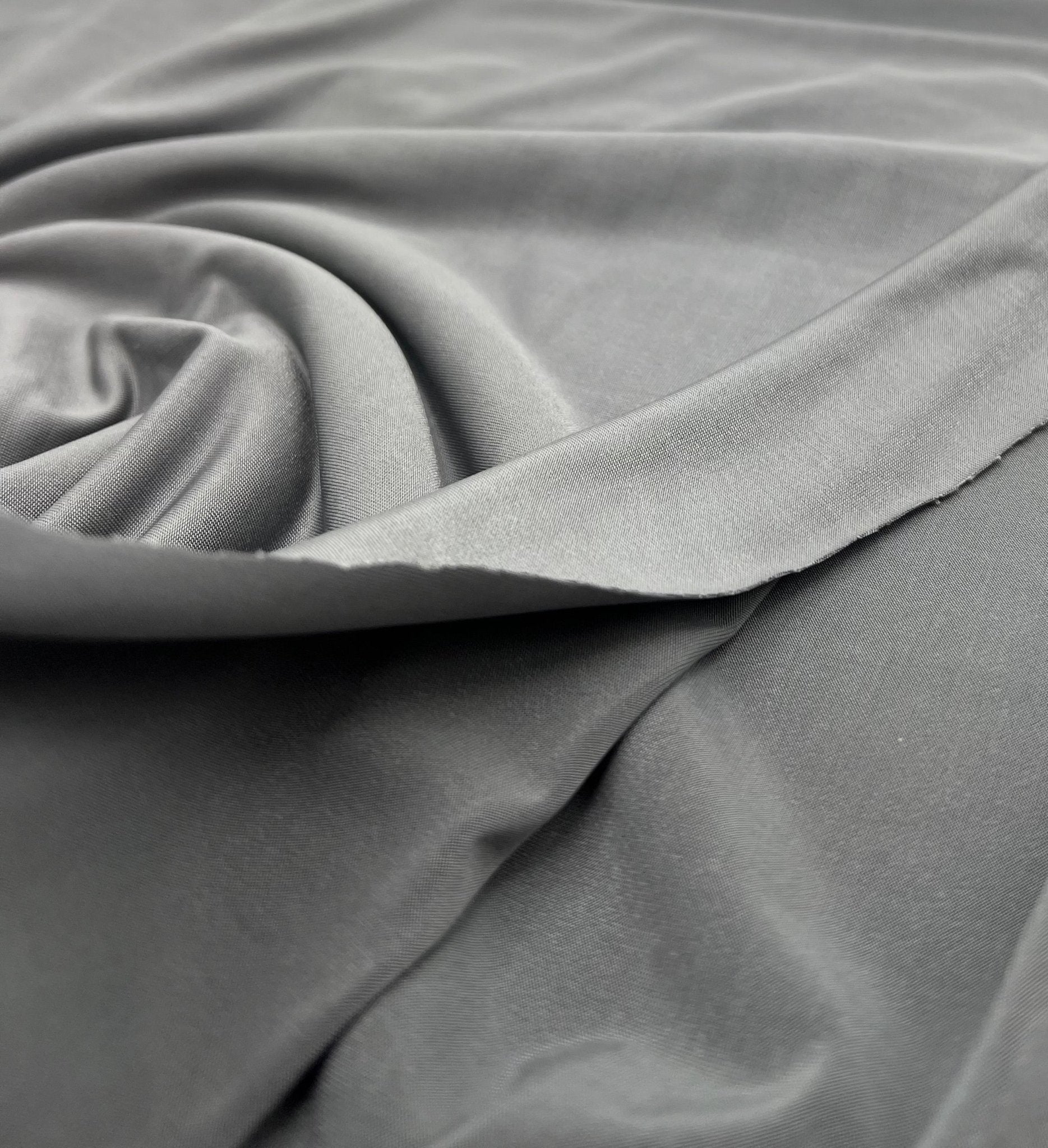 Grey Plain Shiny Soft Touch 4 Way Stretch Fabric - T9 Fabrics