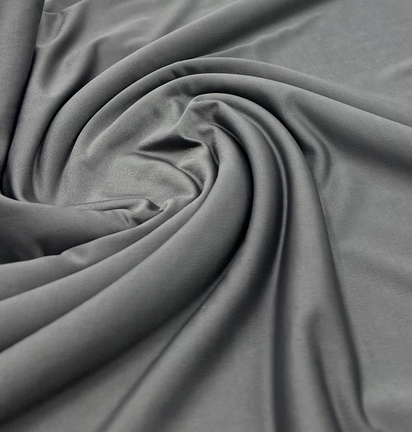 Grey Plain Shiny Soft Touch 4 Way Stretch Fabric - T9 Fabrics