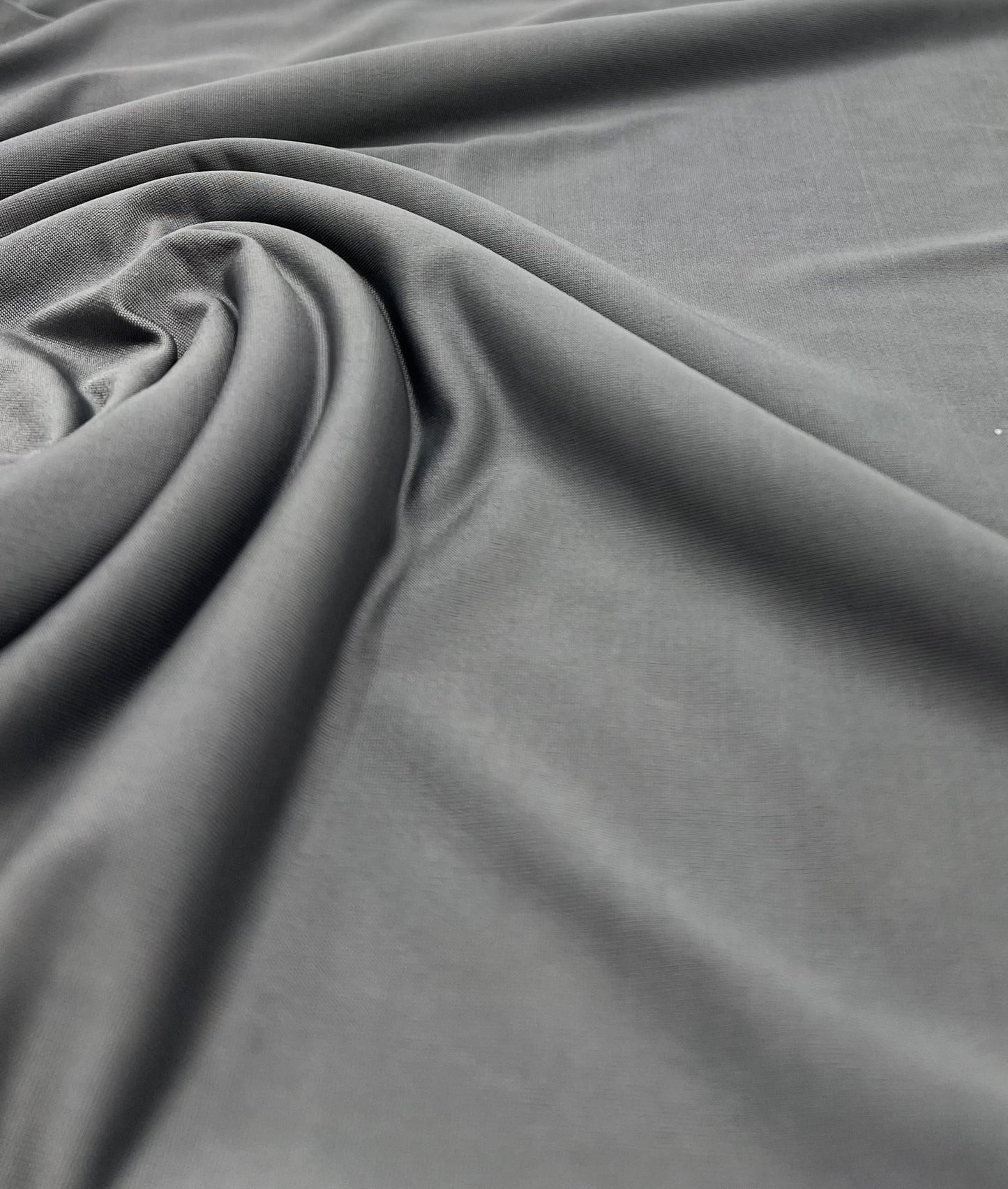 Grey Plain Shiny Soft Touch 4 Way Stretch Fabric - T9 Fabrics
