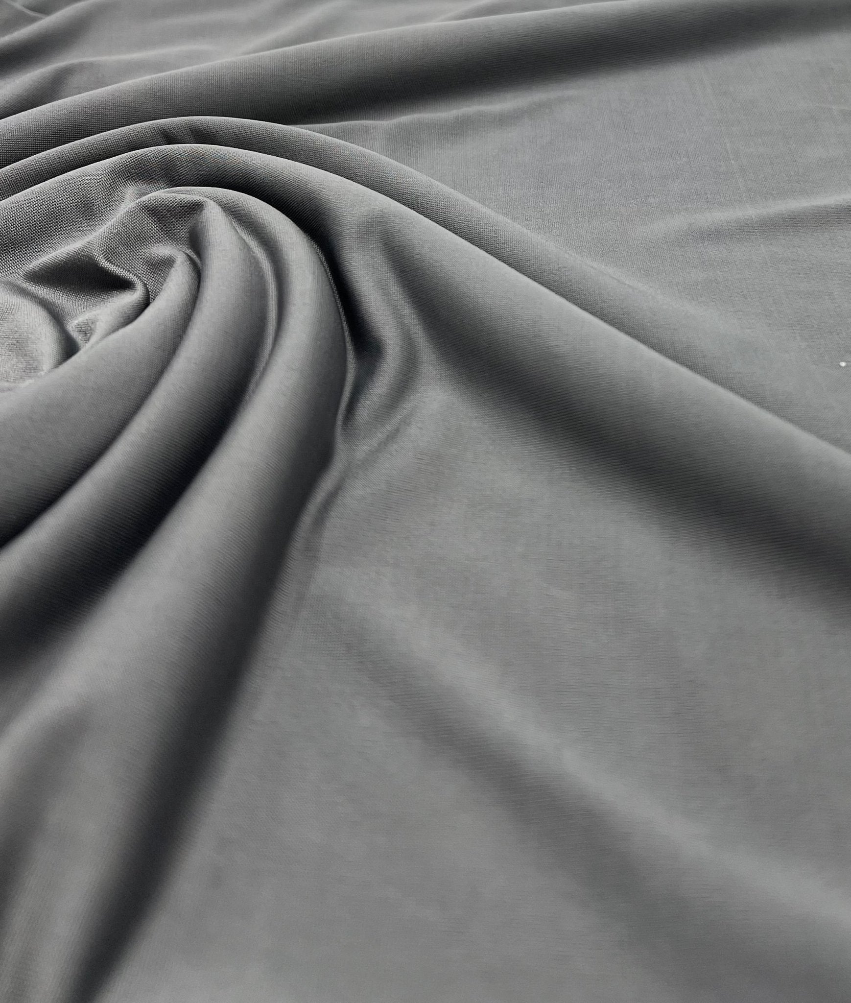 Grey Plain Shiny Soft Touch 4 Way Stretch Fabric - T9 Fabrics