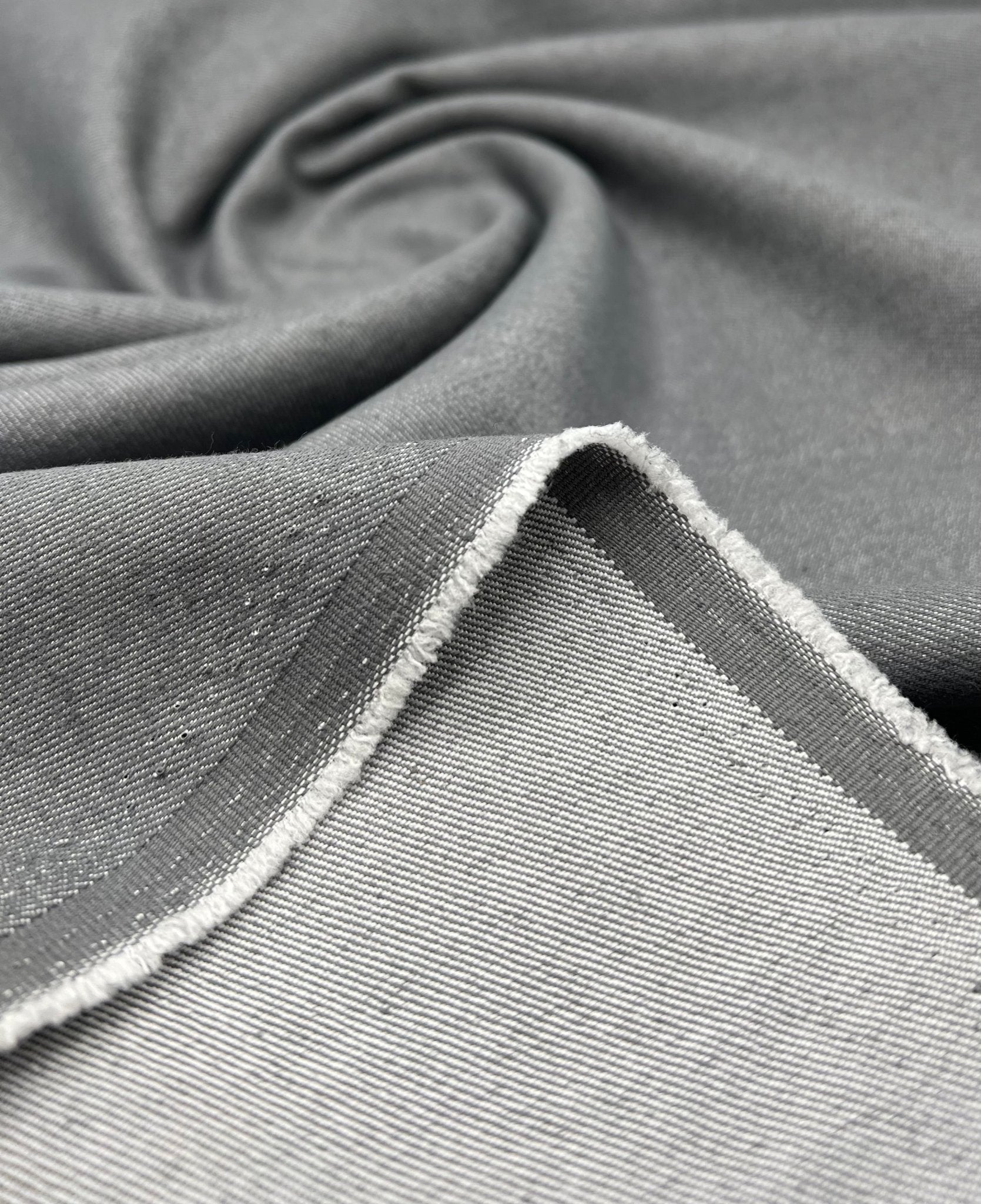 Grey Plain Washed Stretch Denim 280GSM - T9 Fabrics