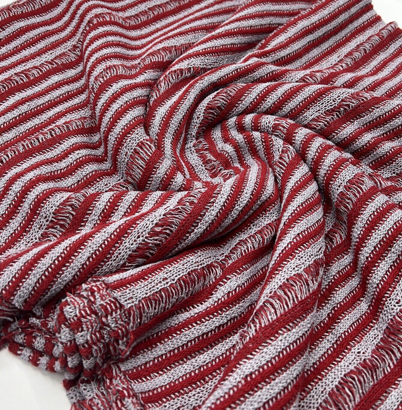 Grey Red Stripe Knitted Stretch Fabric - T9 Fabrics