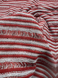 Grey Red Stripe Knitted Stretch Fabric - T9 Fabrics