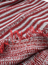 Grey Red Stripe Knitted Stretch Fabric - T9 Fabrics