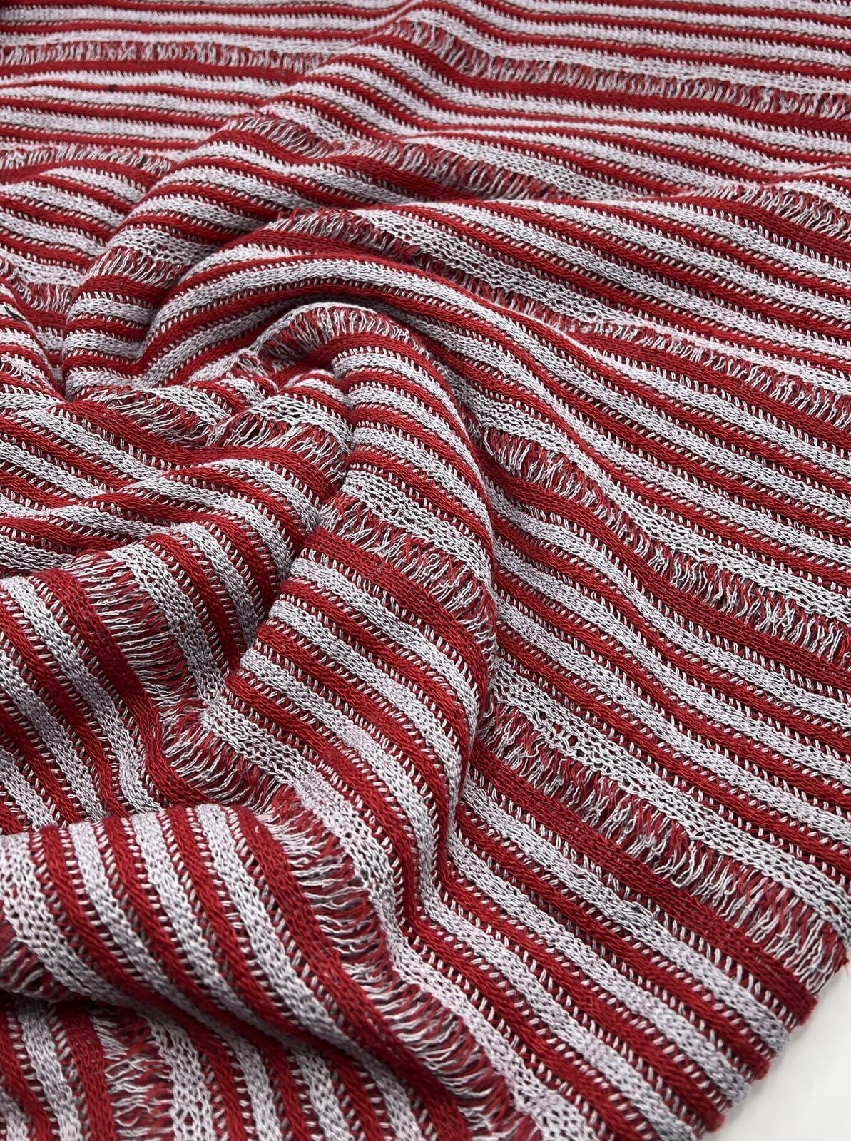 Grey Red Stripe Knitted Stretch Fabric - T9 Fabrics