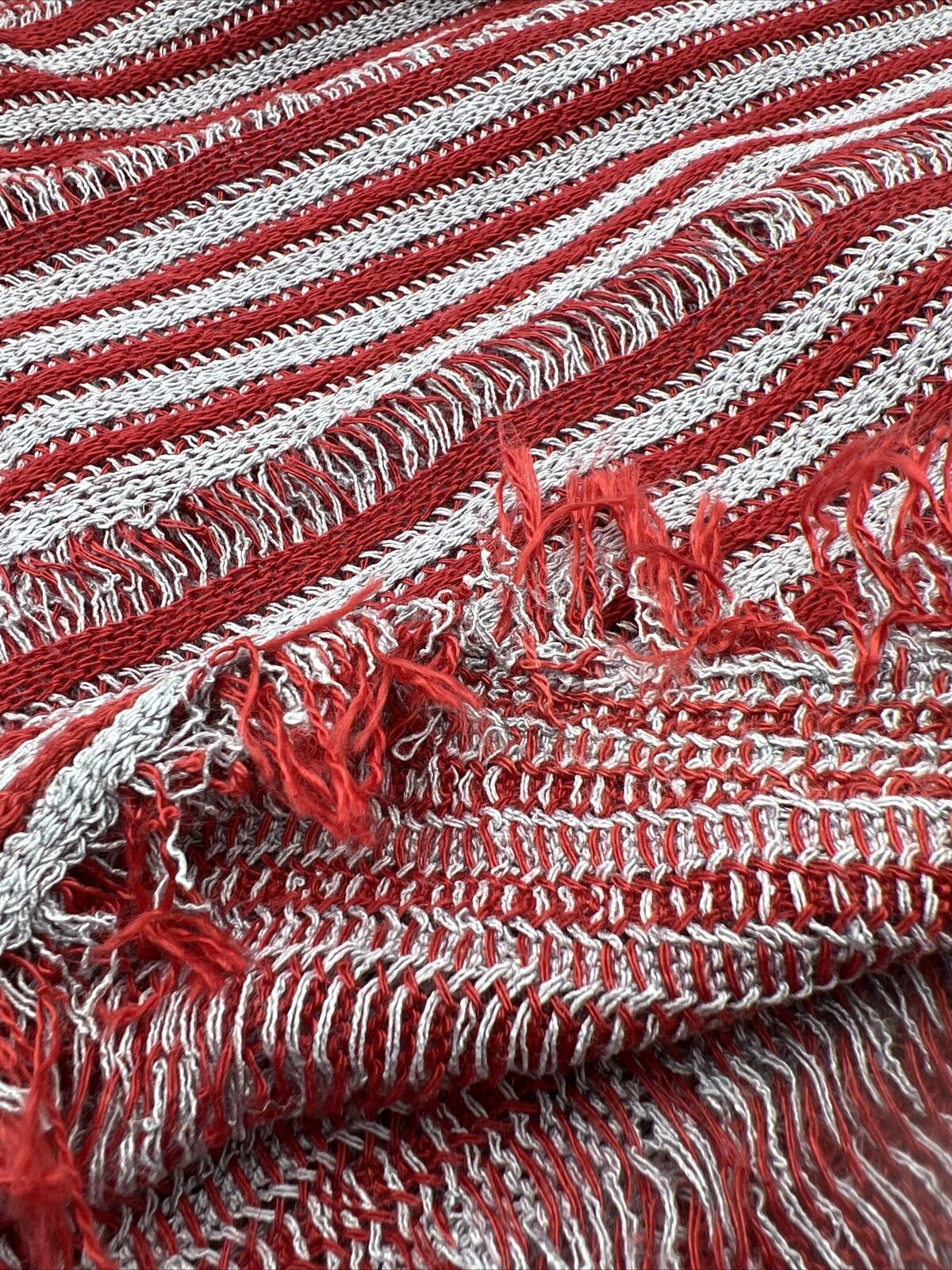 Grey Red Stripe Knitted Stretch Fabric - T9 Fabrics