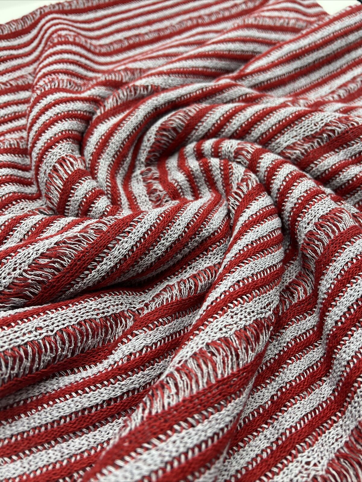 Grey Red Stripe Knitted Stretch Fabric - T9 Fabrics