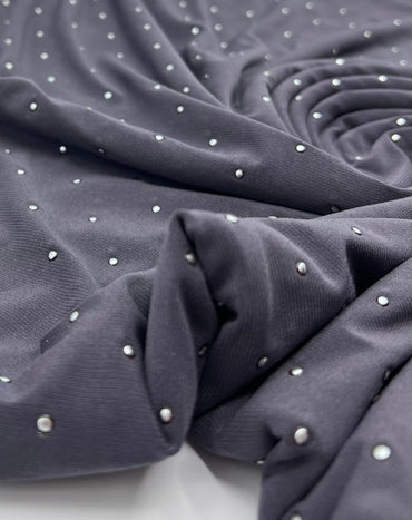 Grey Silver Metal Stud ITY Fabric - T9 Fabrics