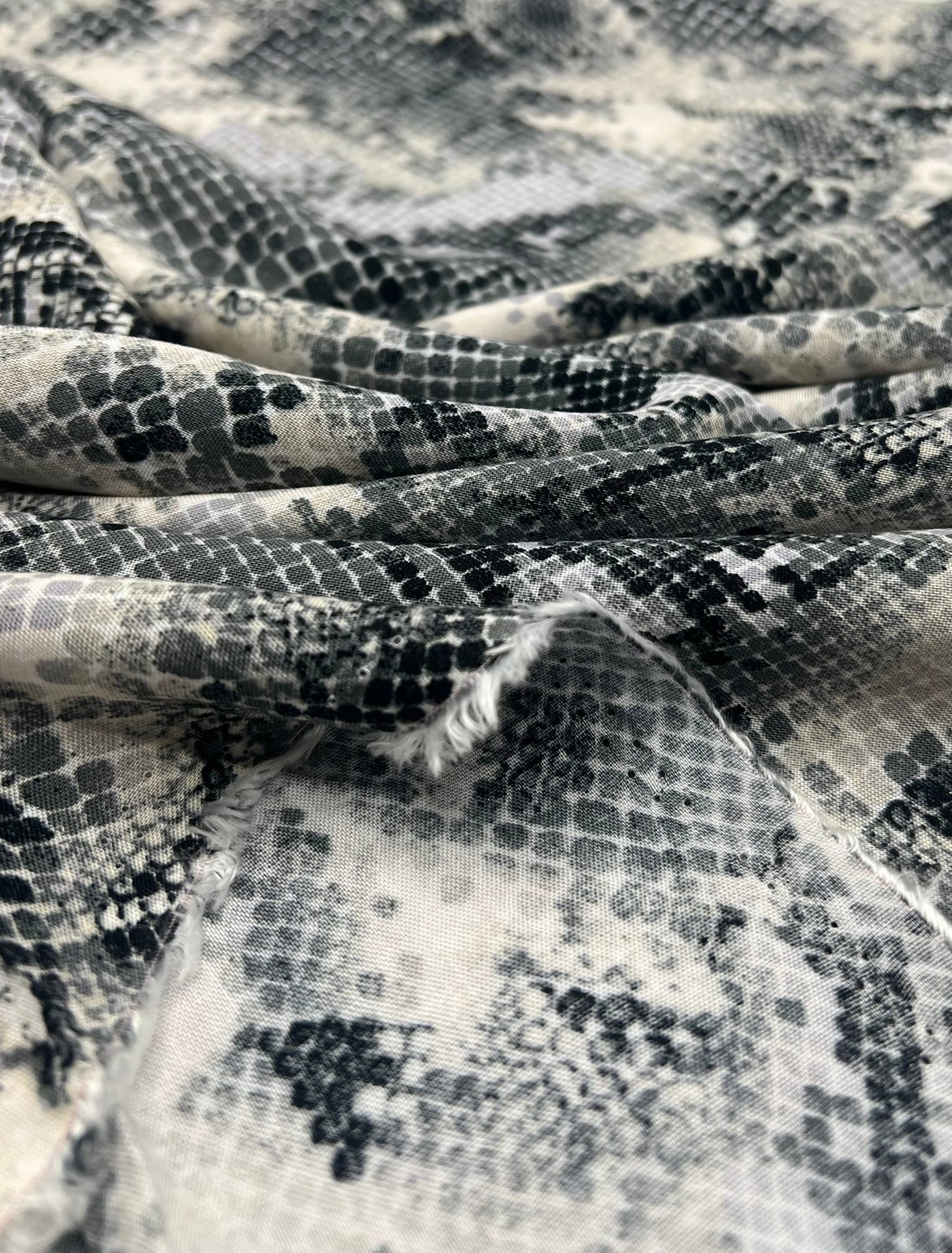 Grey Snake Mix 100% Viscose Non Stretch Fabric - T9 Fabrics