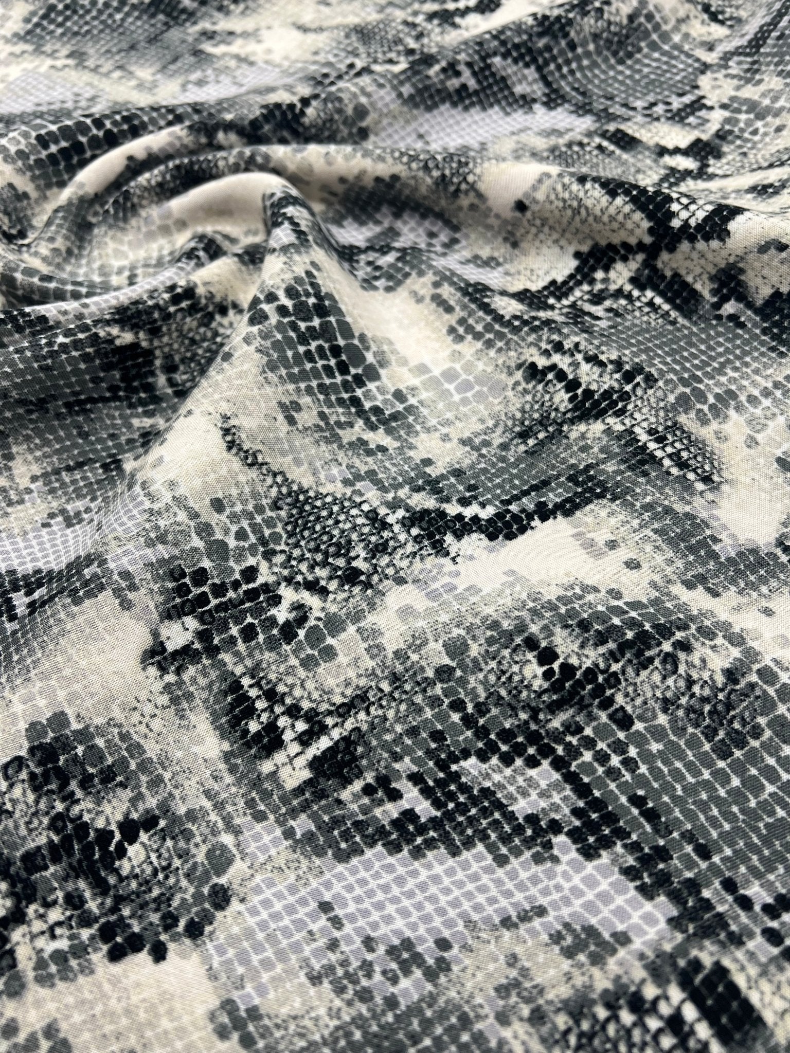 Grey Snake Mix 100% Viscose Non Stretch Fabric - T9 Fabrics