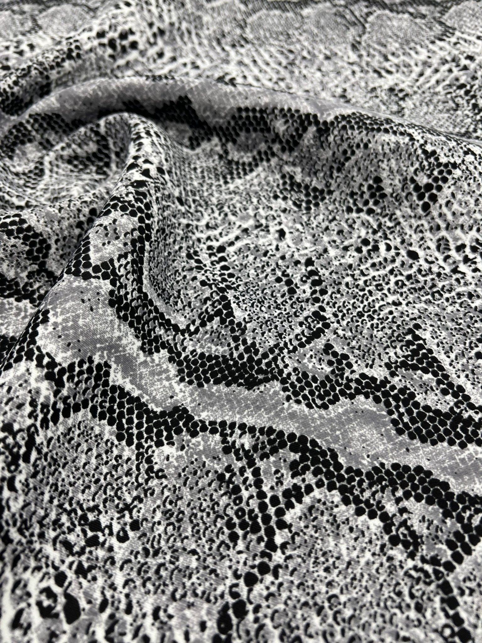 Grey Snake Printed Plain Scuba 4 Way Stretch Jersey Fabric - T9 Fabrics