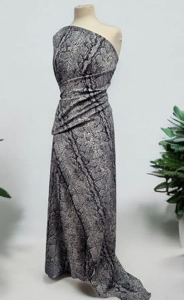 Grey Snake Printed Plain Scuba 4 Way Stretch Jersey Fabric - T9 Fabrics