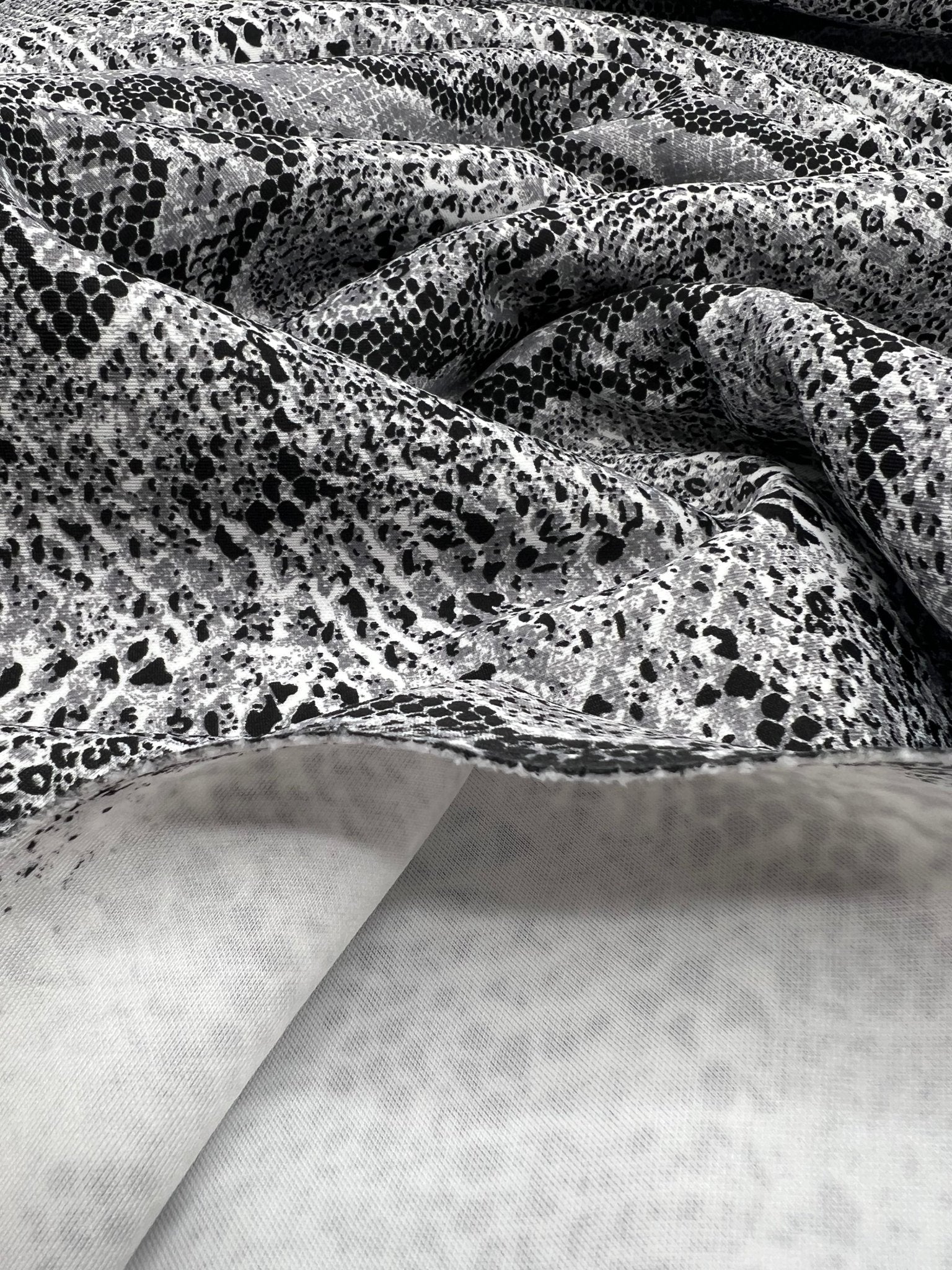 Grey Snake Printed Scuba Crepe Jersey Fabric 4 Way Stretch - T9 Fabrics