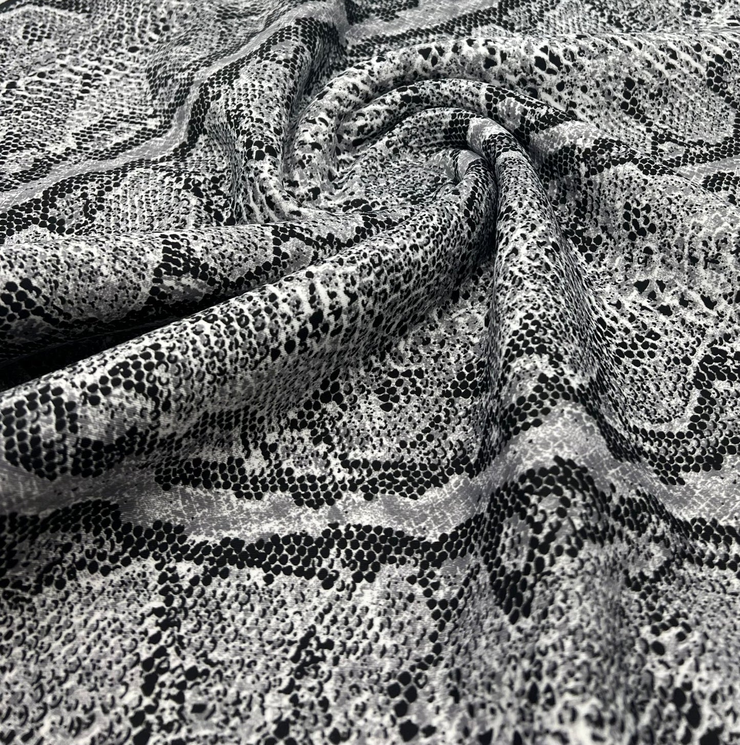 Grey Snake Printed Scuba Crepe Jersey Fabric 4 Way Stretch - T9 Fabrics