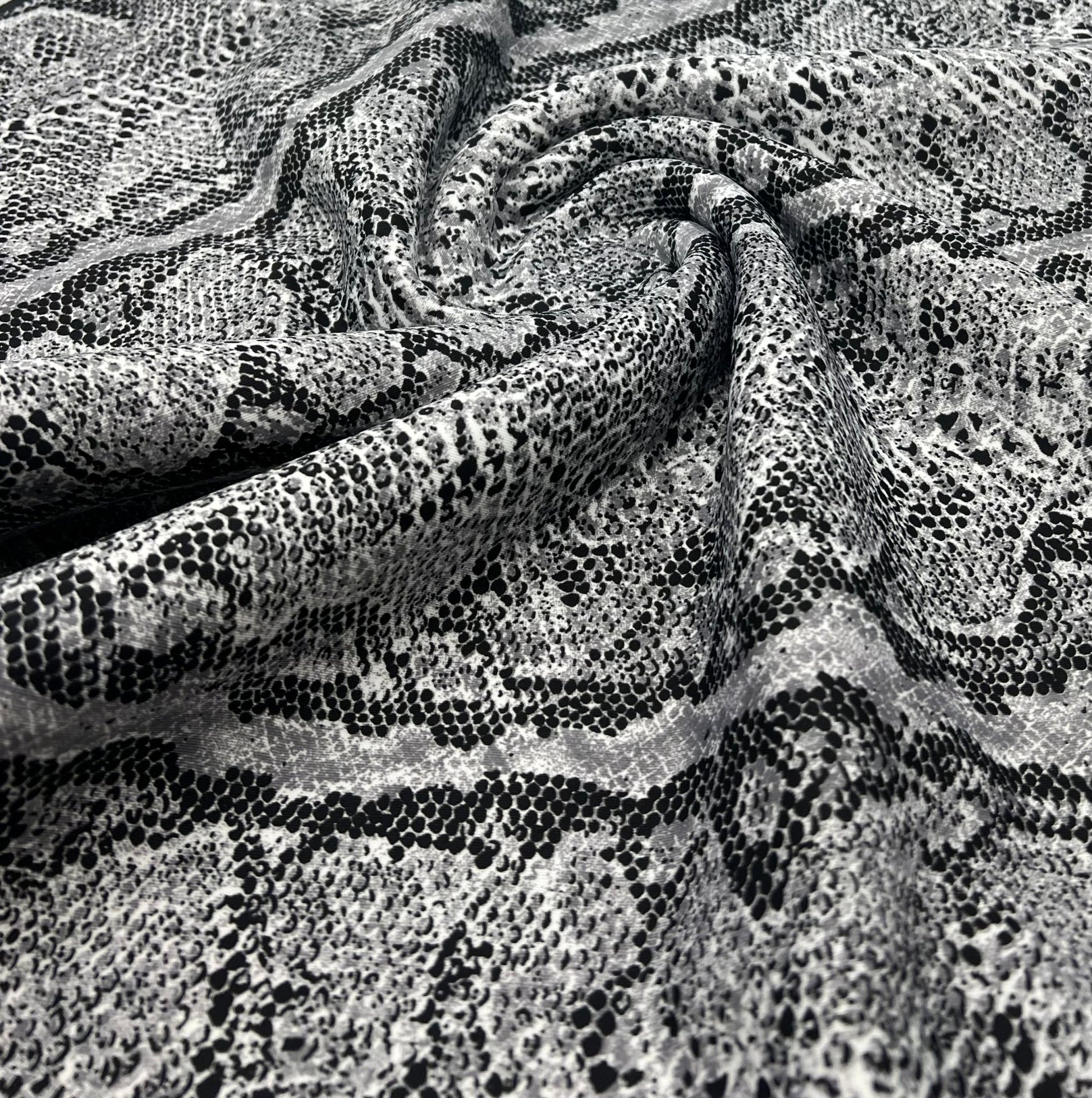 Grey Snake Printed Scuba Crepe Jersey Fabric 4 Way Stretch - T9 Fabrics