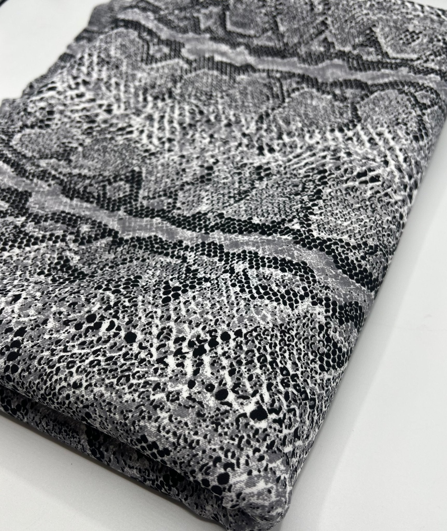 Grey Snake Printed Scuba Crepe Jersey Fabric 4 Way Stretch - T9 Fabrics