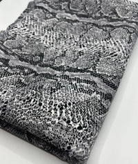 Grey Snake Printed Scuba Crepe Jersey Fabric 4 Way Stretch - T9 Fabrics
