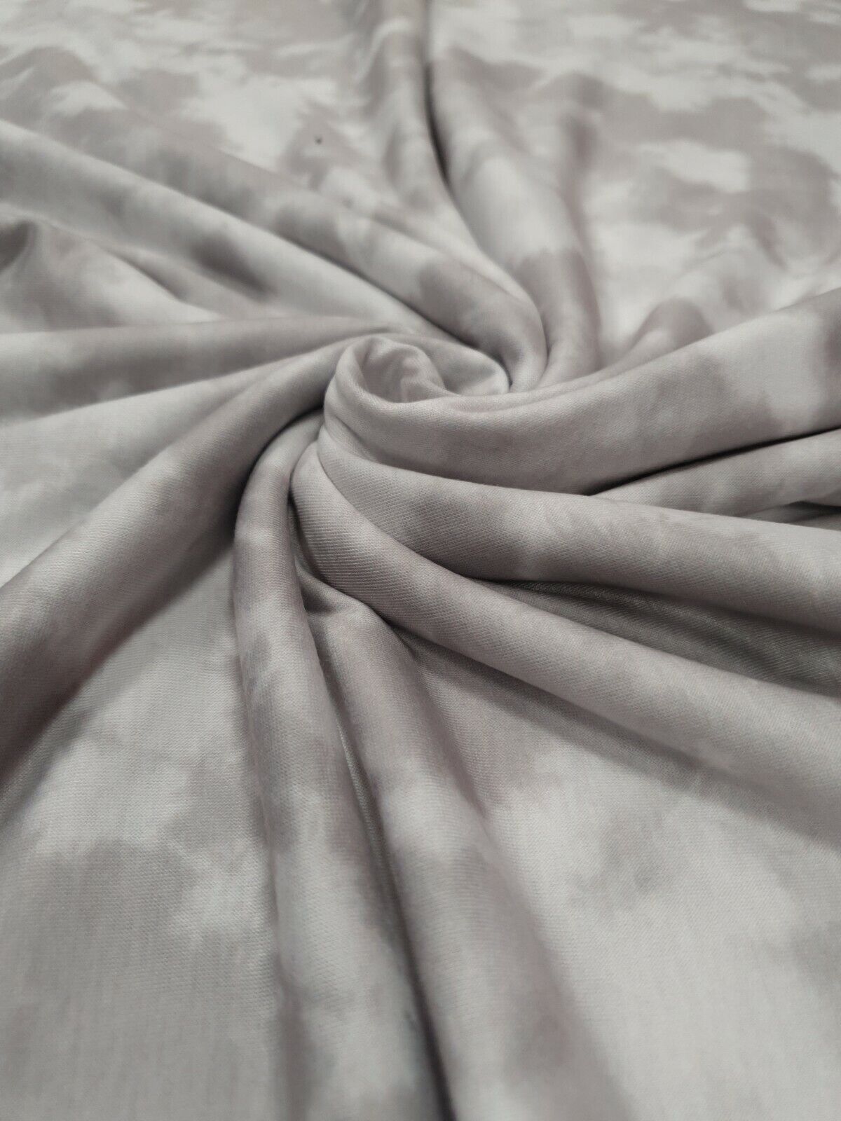 Grey & White Tie Dye Print Spun Poly Stretch Fabric - T9 Fabrics