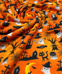 Halloween Ghost Graveyard Print Spun Poly Stretch Fabric - T9 Fabrics