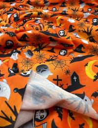 Halloween Ghost Graveyard Print Spun Poly Stretch Fabric - T9 Fabrics