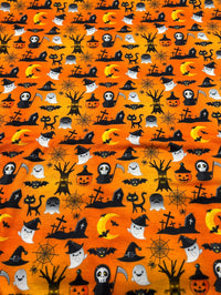 Halloween Ghost Graveyard Print Spun Poly Stretch Fabric - T9 Fabrics